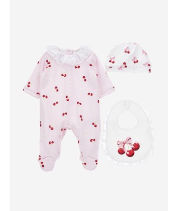 Monnalisa Baby Girls Cherry Babygrow Gift Set in Pink paiement sécurisé